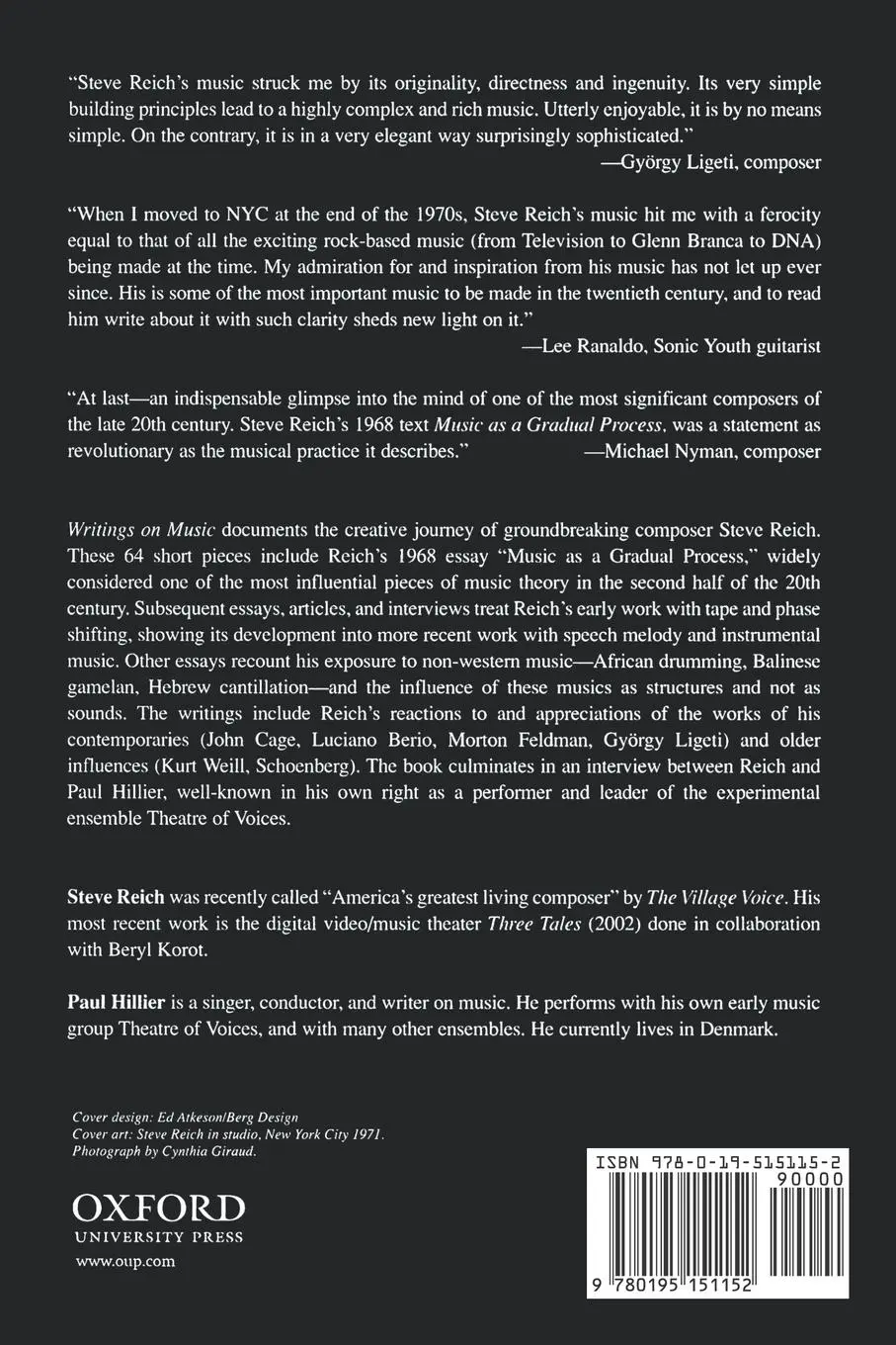 Rückseite: 9780195151152 | Writings on Music, 1965-2000 | Steve Reich | Taschenbuch | Buch | 2011