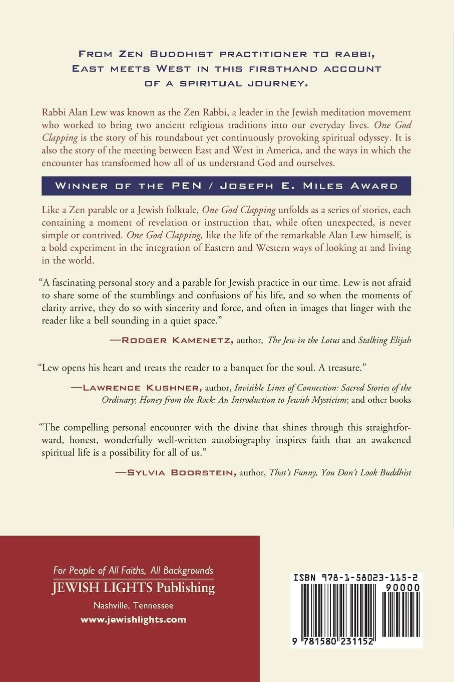 Rückseite: 9781580231152 | One God Clapping | The Spiritual Path of a Zen Rabbi | Alan Lew | Buch