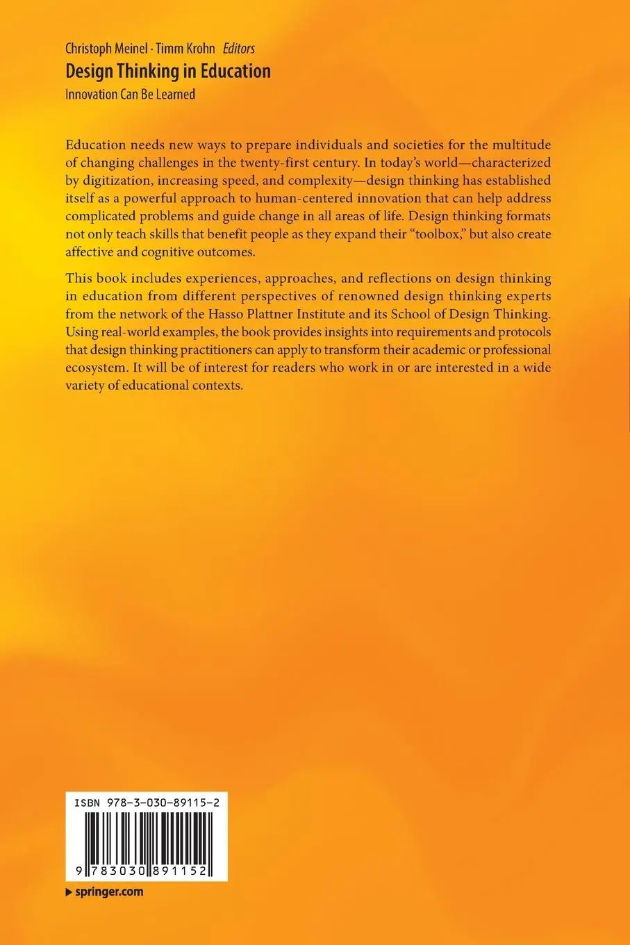Rückseite: 9783030891152 | Design Thinking in Education | Innovation Can Be Learned | Taschenbuch
