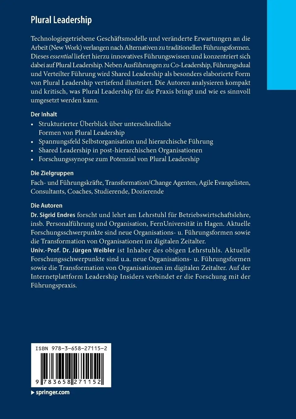 Rückseite: 9783658271152 | Plural Leadership | Eine zukunftsweisende Alternative zur One-Man-Show