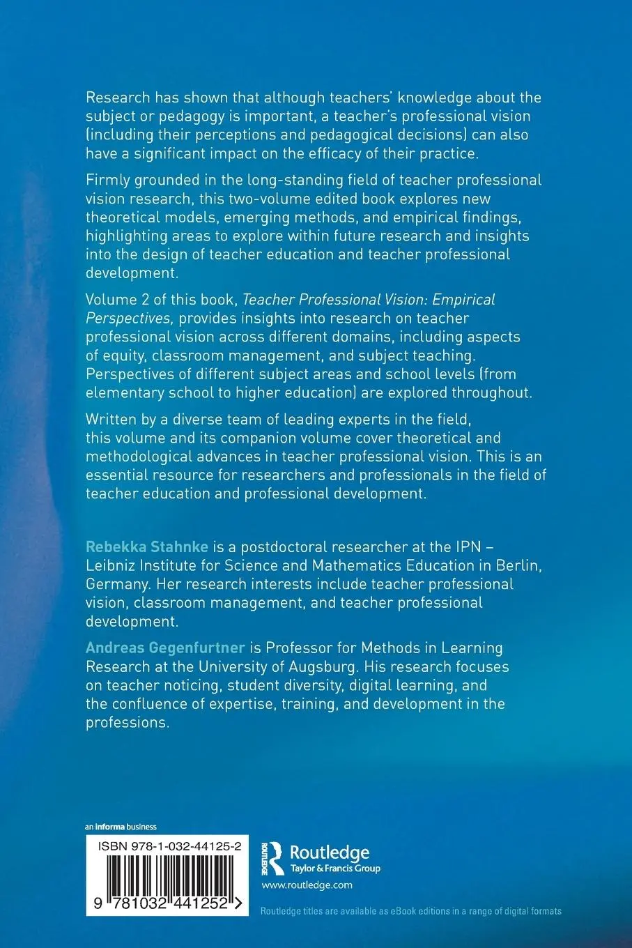 Rückseite: 9781032441252 | Teacher Professional Vision: Empirical Perspectives | Taschenbuch