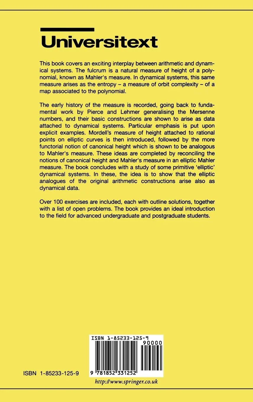 Rückseite: 9781852331252 | Heights of Polynomials and Entropy in Algebraic Dynamics | Buch | xii