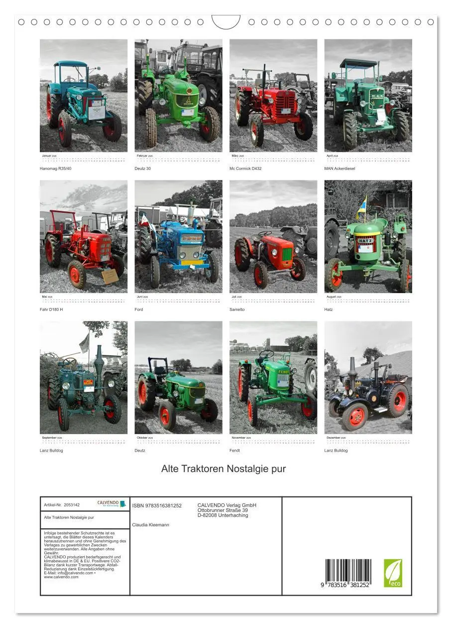 Bild: 9783516381252 | Alte Traktoren Nostalgie pur (Wandkalender 2026 DIN A3 hoch),...