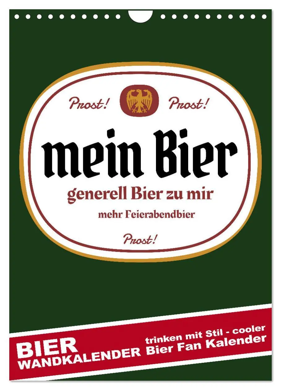 Cover: 9783516371352 | BIER Wandkalender -Trinken mit Stil (Wandkalender 2026 DIN A4...