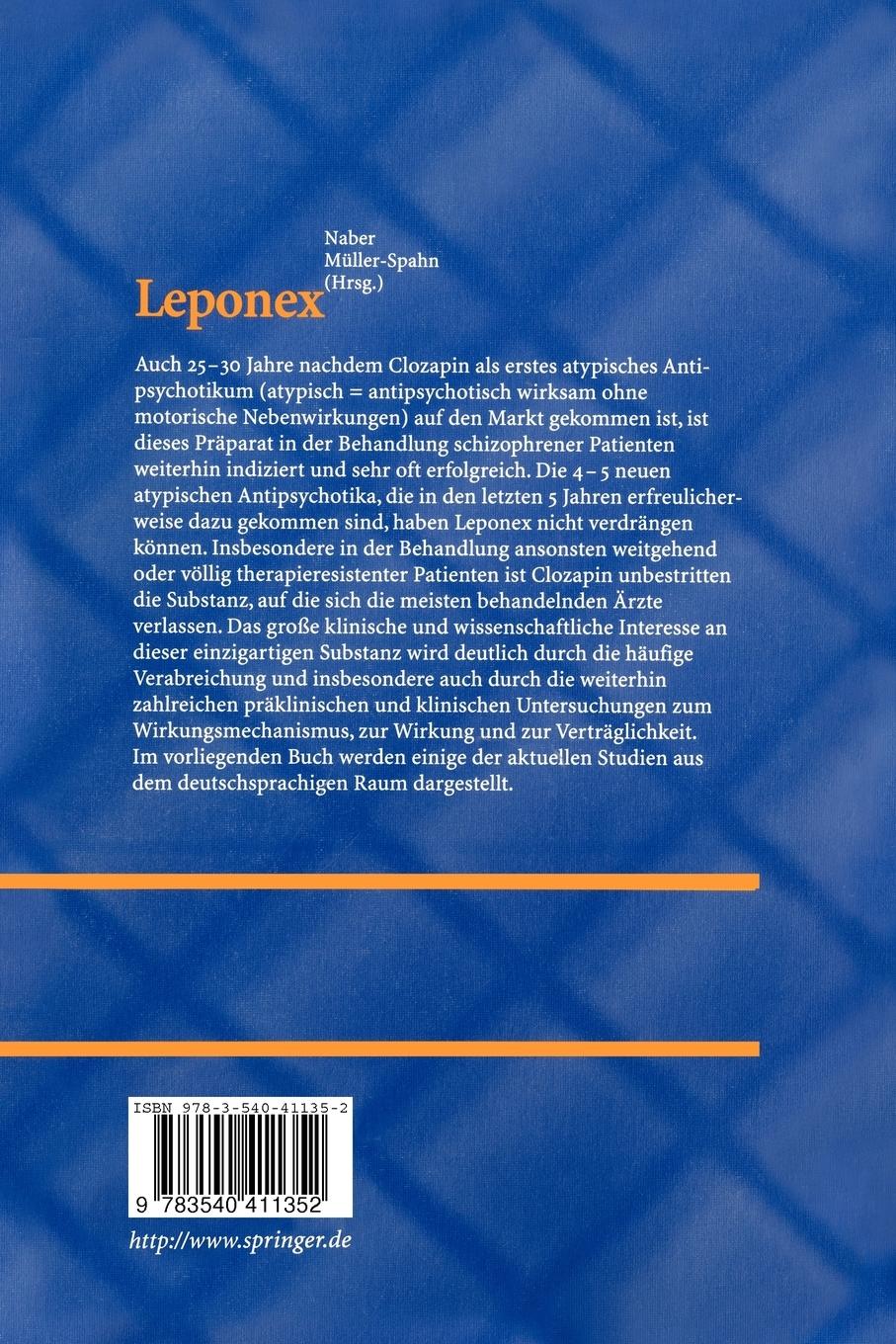 Rückseite: 9783540411352 | Leponex | D. Naber (u. a.) | Taschenbuch | xii | Deutsch | 2001