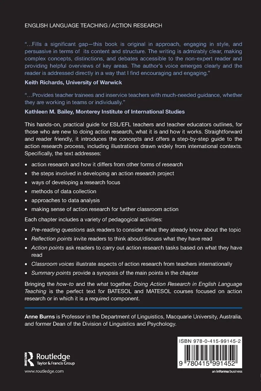 Rückseite: 9780415991452 | Doing Action Research in English Language Teaching | Anne Burns | Buch