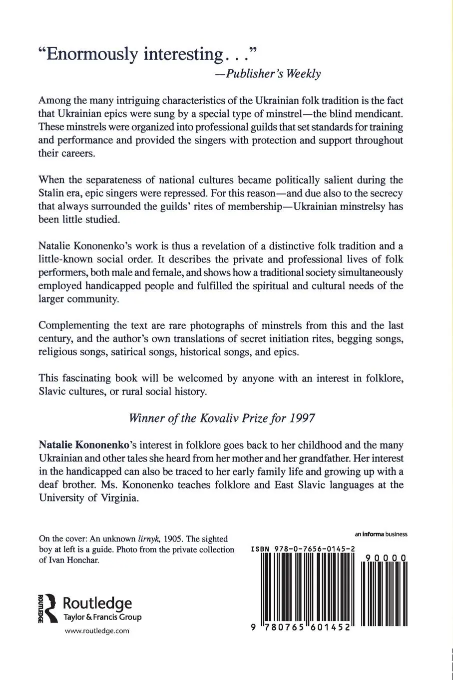 Rückseite: 9780765601452 | Ukrainian Minstrels | Natalie O. Kononenko | Taschenbuch | Englisch