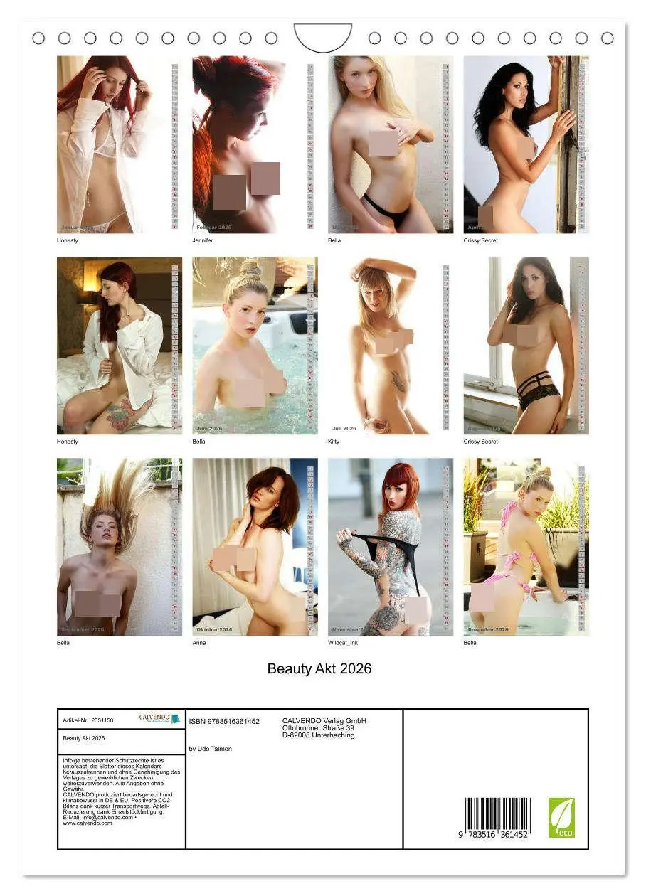Bild: 9783516361452 | Beauty Akt 2026 (Wandkalender 2026 DIN A4 hoch), CALVENDO...