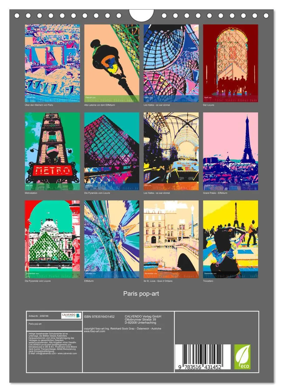 Bild: 9783516431452 | Paris pop-art (Wandkalender 2026 DIN A4 hoch), CALVENDO Monatskalender