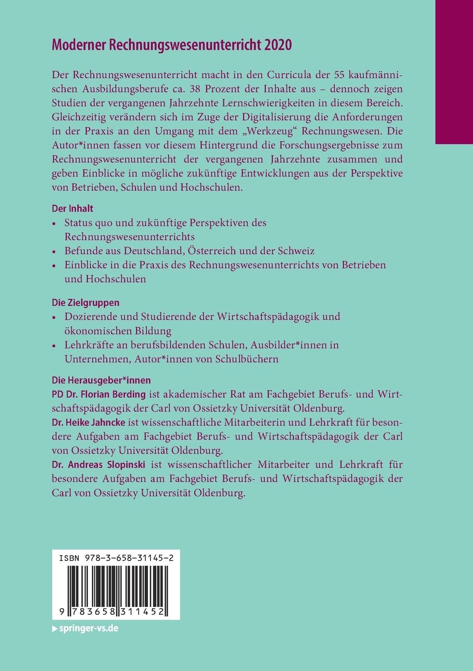 Rückseite: 9783658311452 | Moderner Rechnungswesenunterricht 2020 | Florian Berding (u. a.) | vi