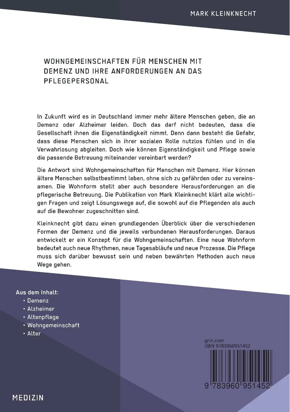Rückseite: 9783960951452 | Wohngemeinschaften für Menschen mit Demenz und ihre Anforderungen...