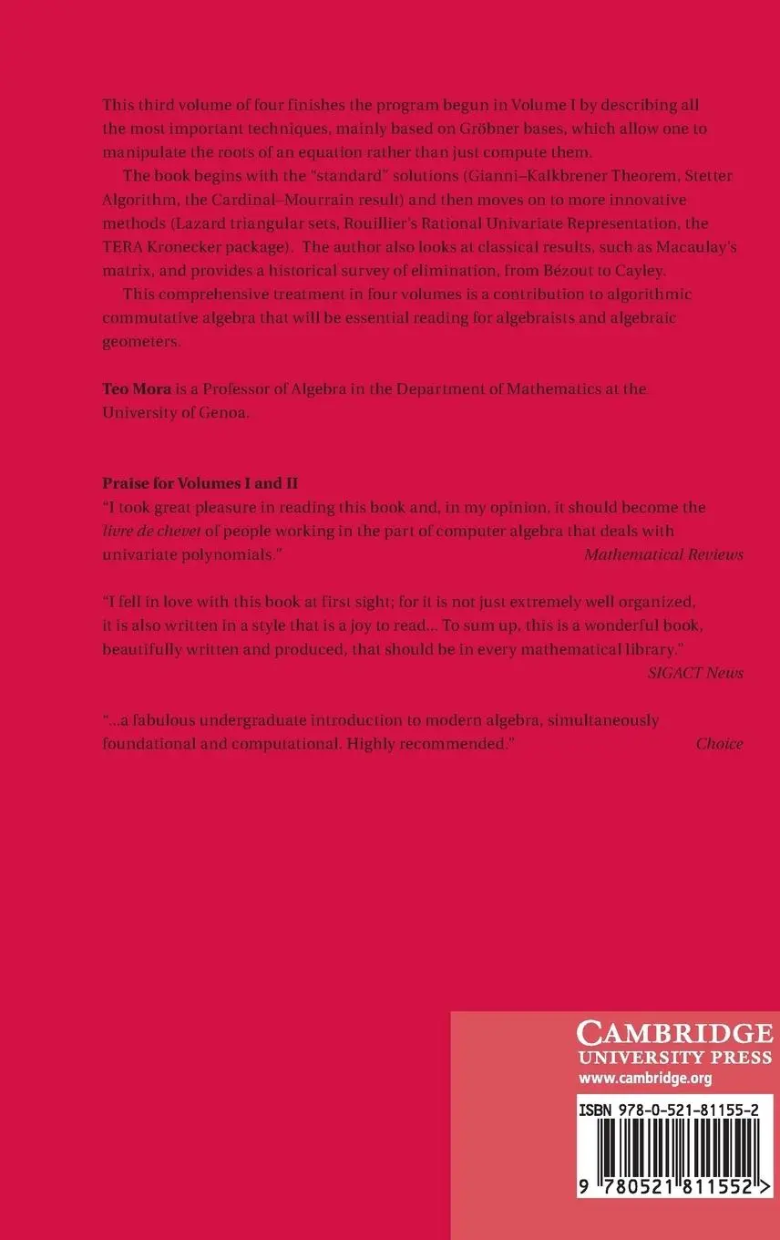 Rückseite: 9780521811552 | Solving Polynomial Equation Systems | Teo Mora | Buch | Englisch