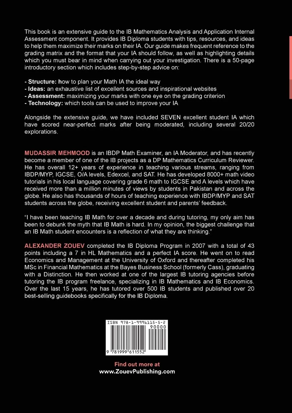 Rückseite: 9781999611552 | IB Math AA [Analysis and Approaches] Internal Assessment | Taschenbuch