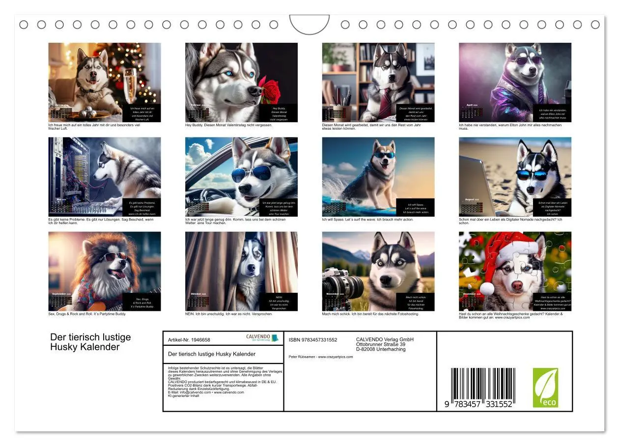Bild: 9783457331552 | Der tierisch lustige Husky Kalender (Wandkalender 2026 DIN A4...