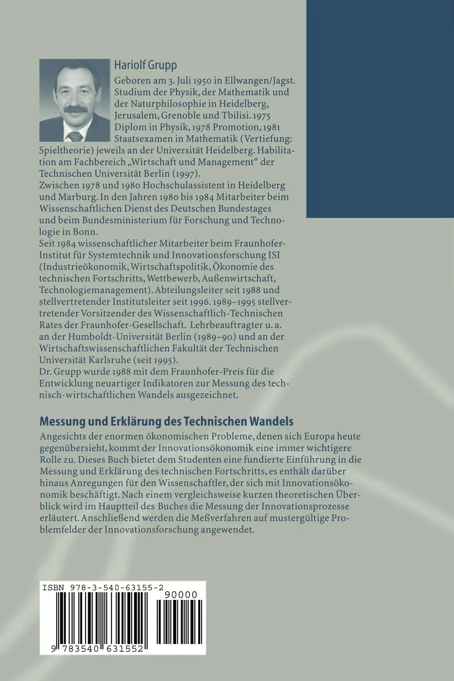 Rückseite: 9783540631552 | Messung und Erklärung des Technischen Wandels | Hariolf Grupp | Buch