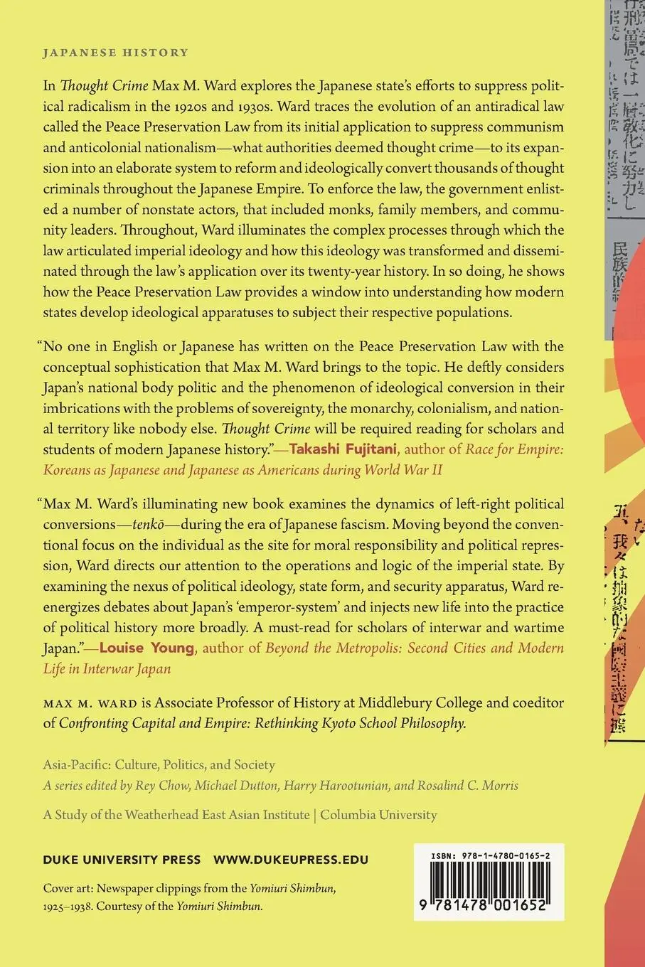 Rückseite: 9781478001652 | Thought Crime | Ideology and State Power in Interwar Japan | Ward