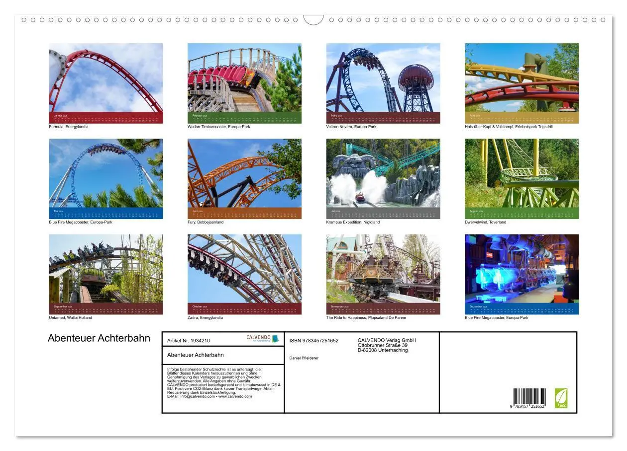 Bild: 9783457251652 | Abenteuer Achterbahn (Wandkalender 2026 DIN A2 quer), CALVENDO...
