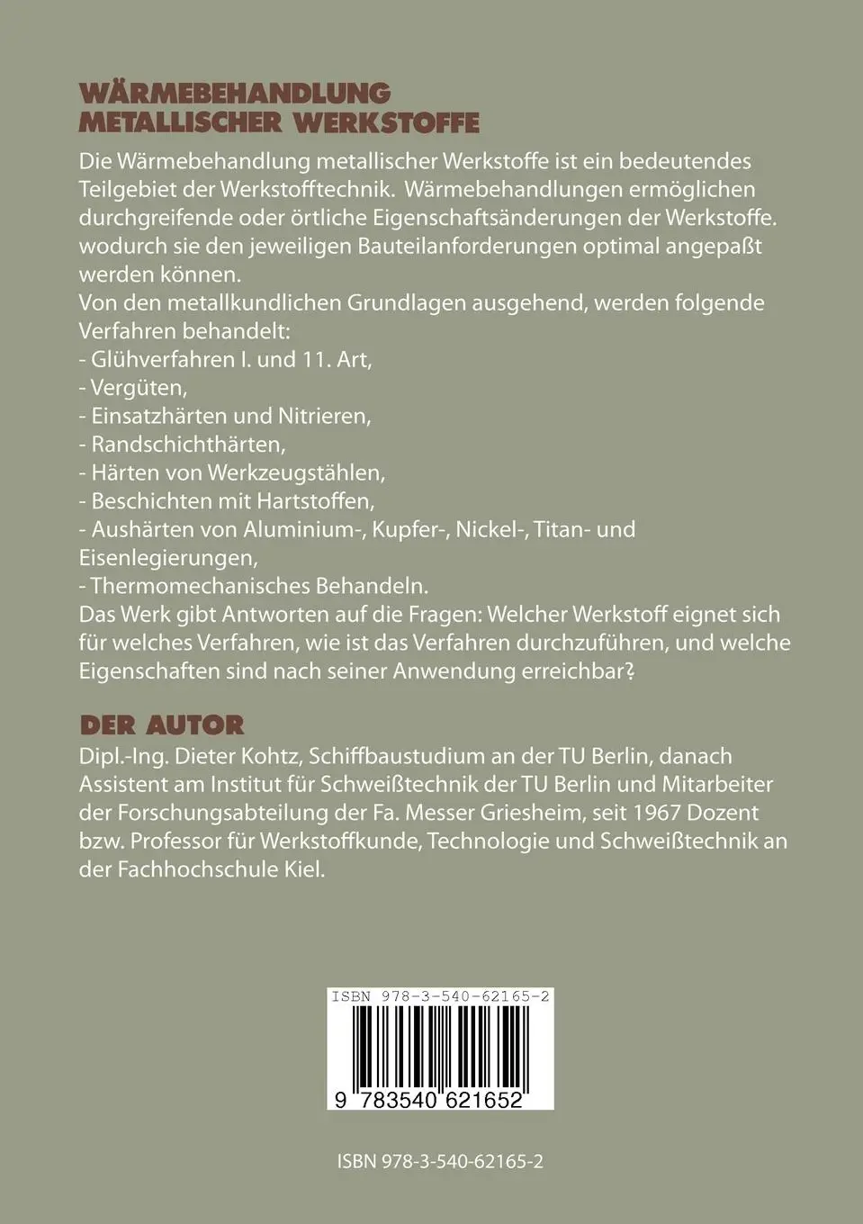 Rückseite: 9783540621652 | Wärmebehandlung metallischer Werkstoffe | Grundlagen und Verfahren | x