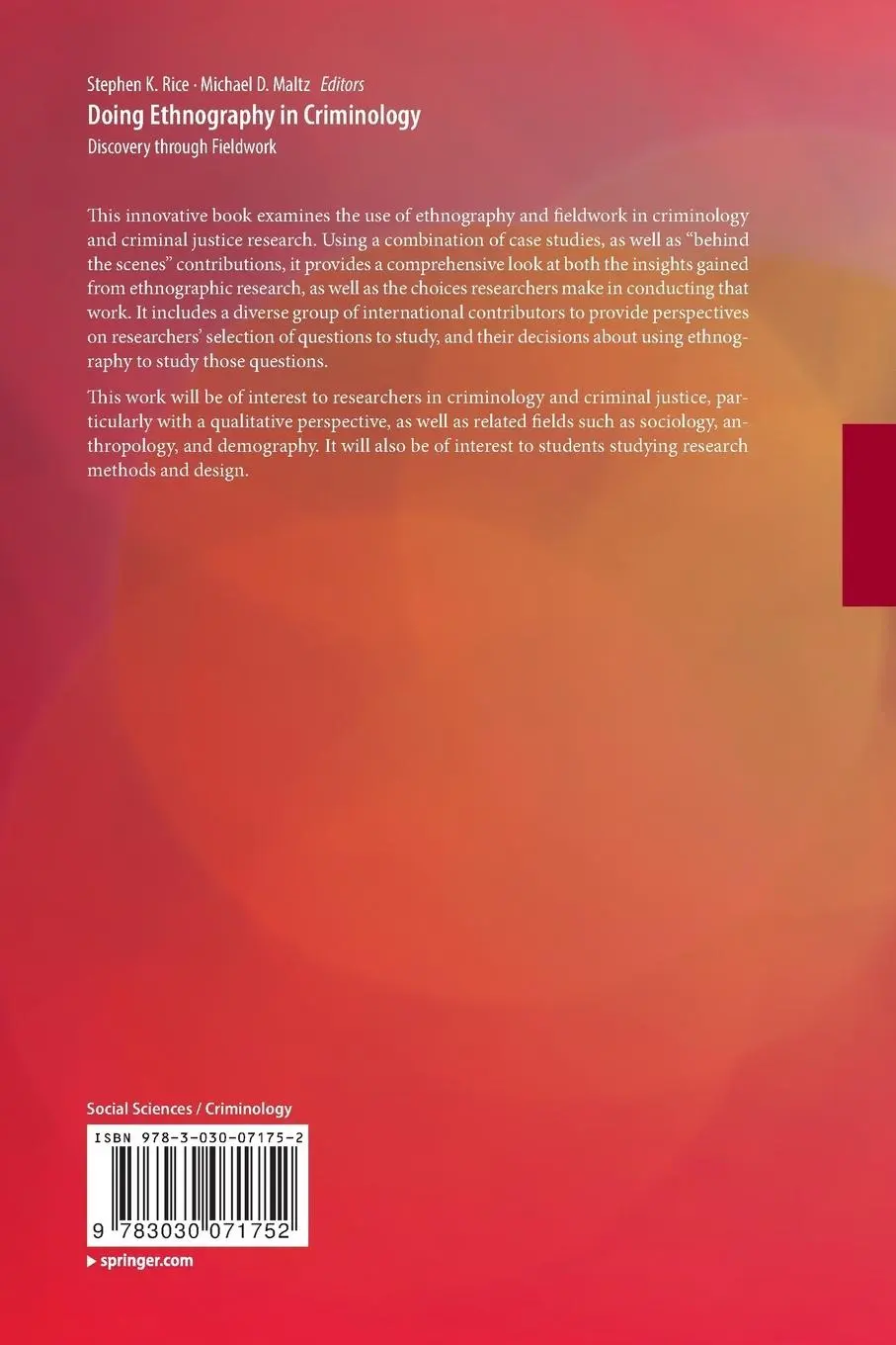 Rückseite: 9783030071752 | Doing Ethnography in Criminology | Discovery through Fieldwork | Buch