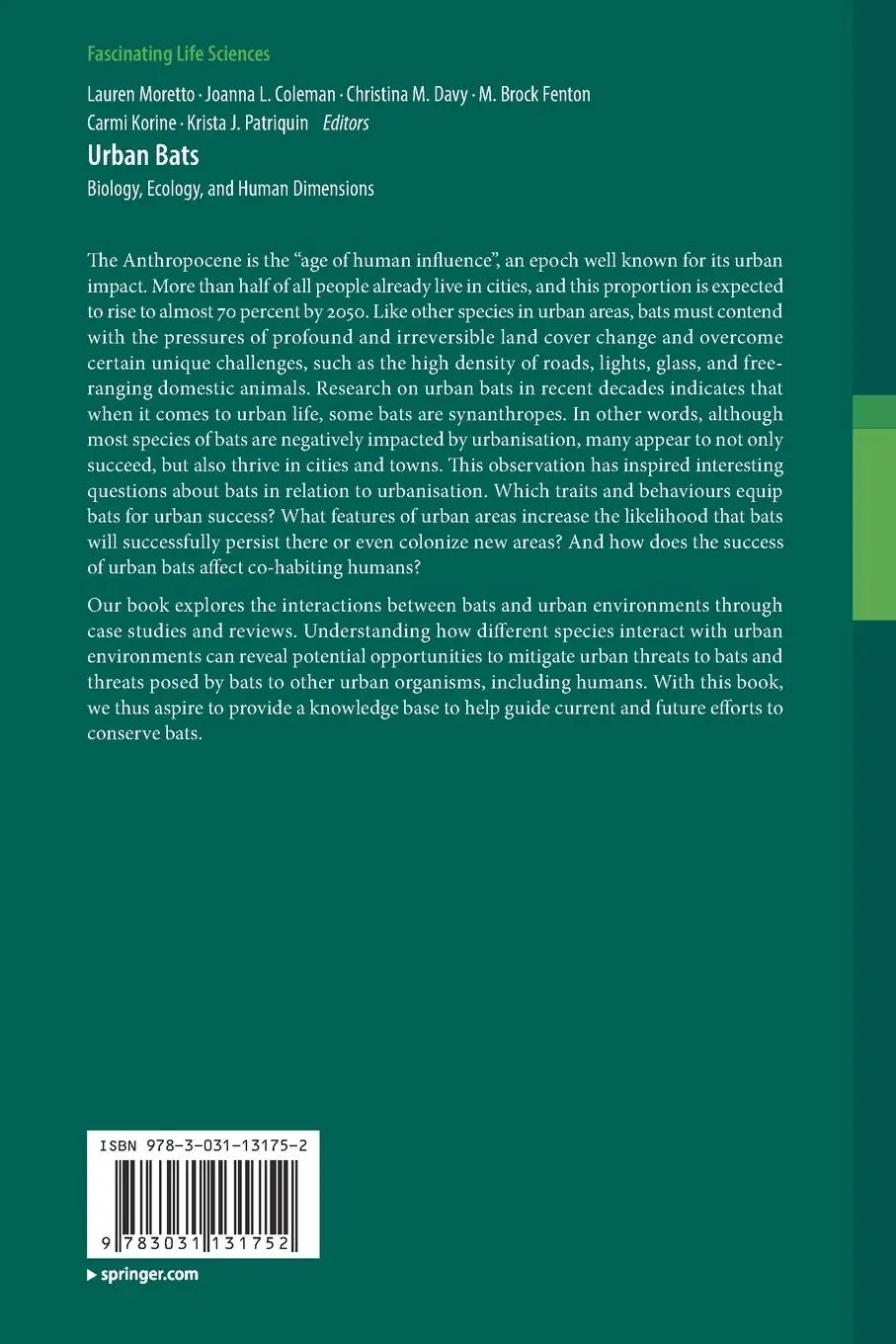 Rückseite: 9783031131752 | Urban Bats | Biology, Ecology, and Human Dimensions | Moretto (u. a.)