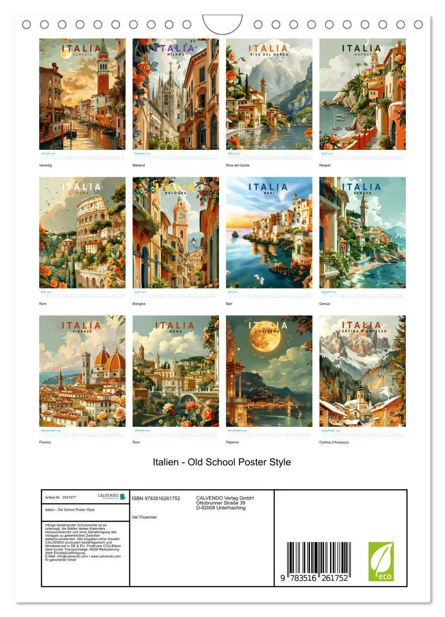 Bild: 9783516261752 | Italien - Old School Poster Style (Wandkalender 2026 DIN A4 hoch),...