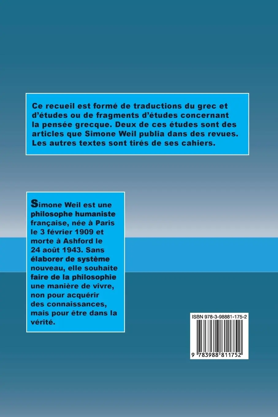 Rückseite: 9783988811752 | La Source grecque | Simone Weil | Taschenbuch | Französisch | 2023