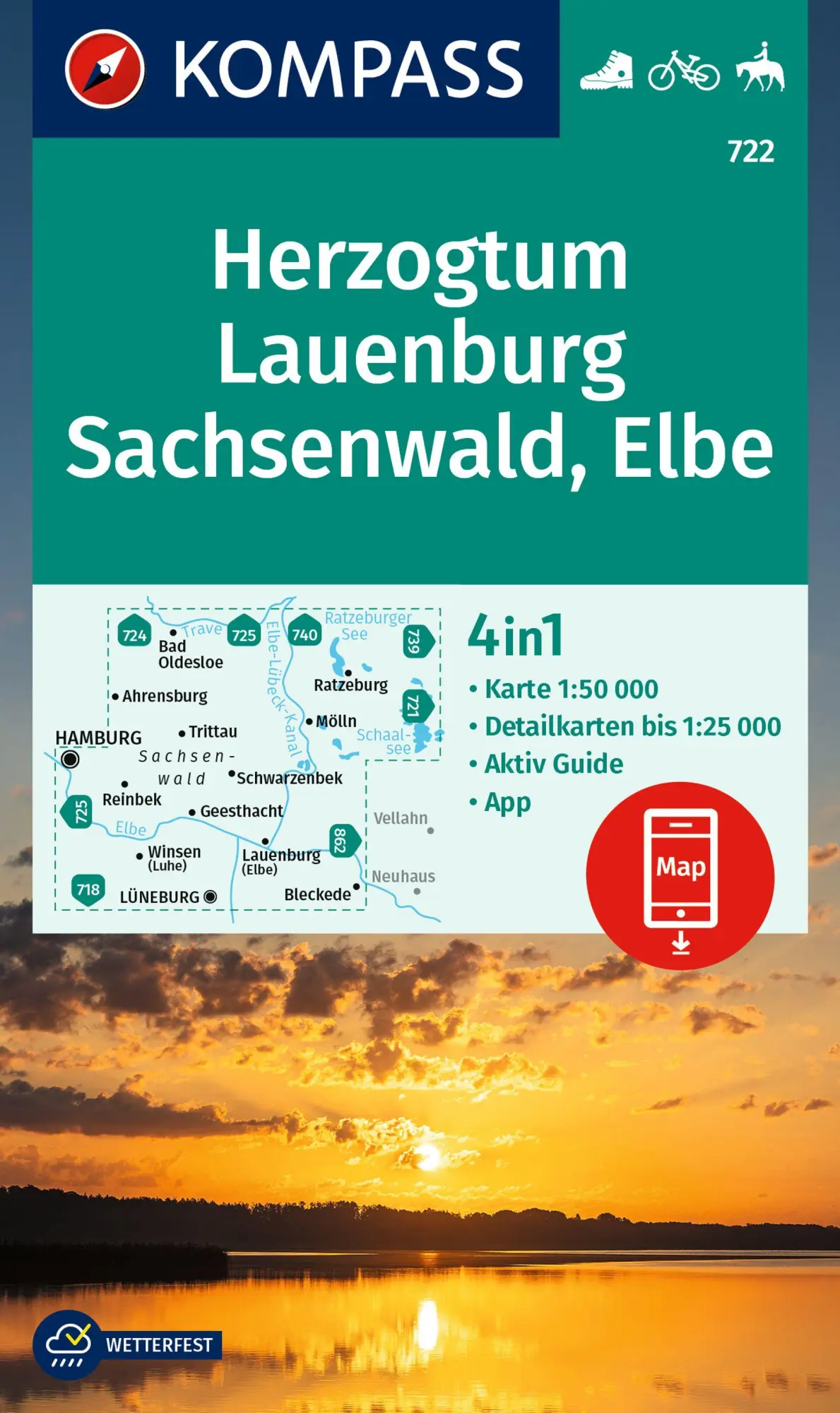 Cover: 9783991541752 | KOMPASS Wanderkarte 722 Herzogtum Lauenburg, Sachsenwald, Elbe...