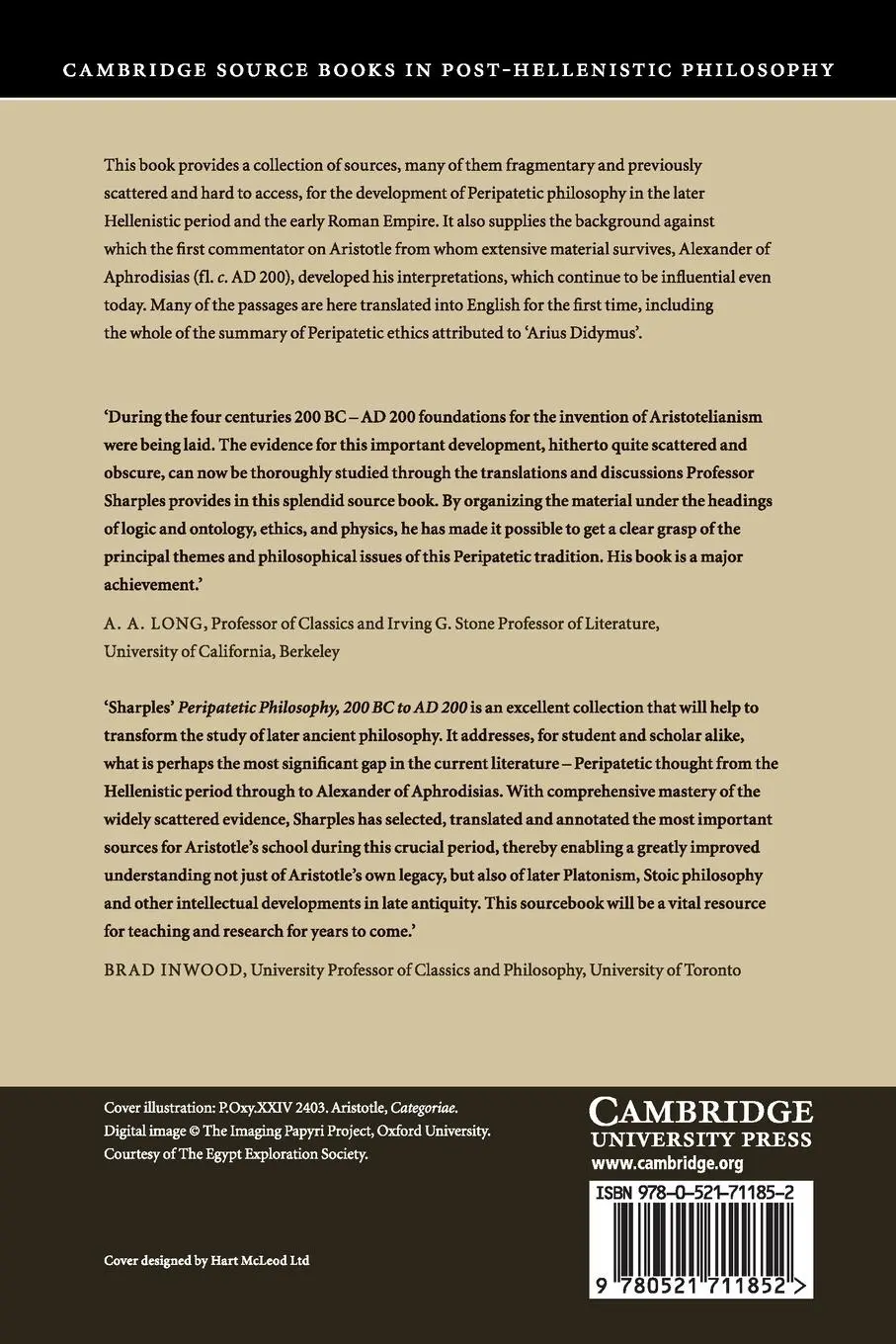 Rückseite: 9780521711852 | Peripatetic Philosophy, 200 BC to AD 200 | Robert W. Sharples | Buch