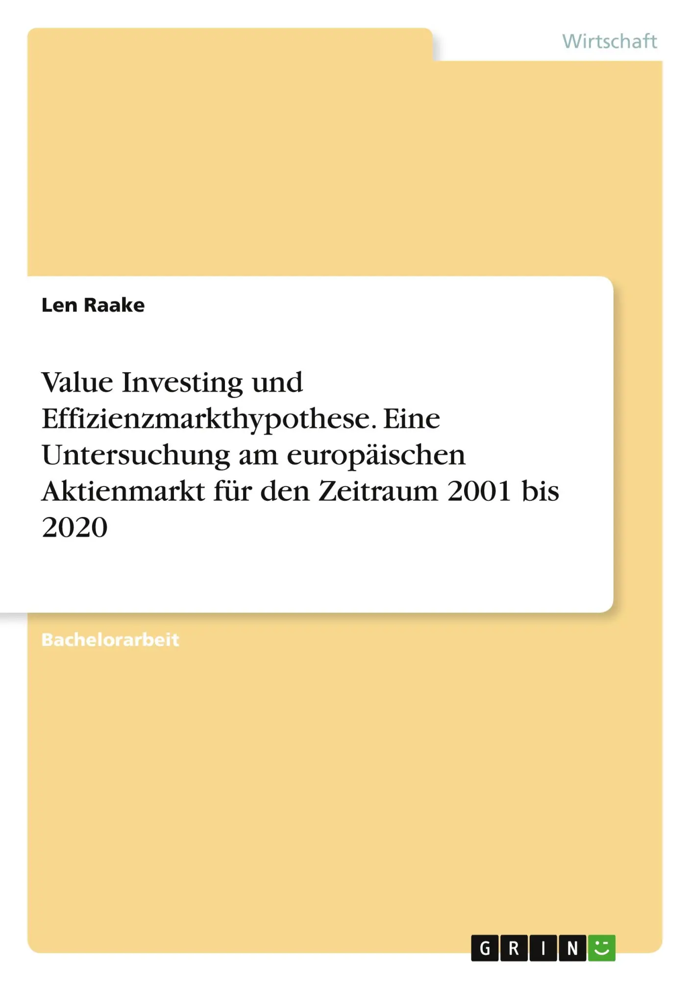 Cover: 9783346731852 | Value Investing und Effizienzmarkthypothese. Eine Untersuchung am...