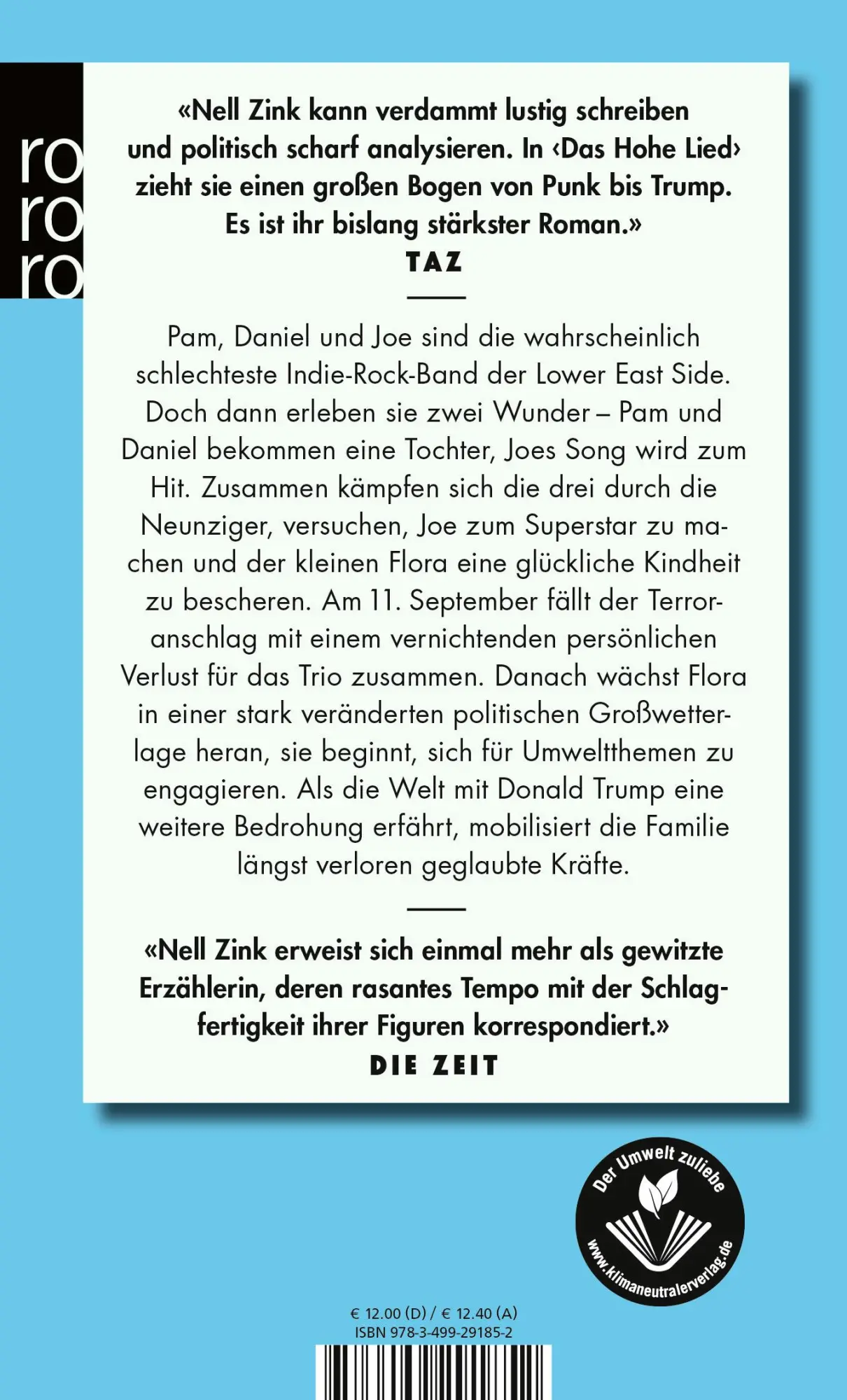 Rückseite: 9783499291852 | Das Hohe Lied | Nell Zink | Taschenbuch | 512 S. | Deutsch | 2022