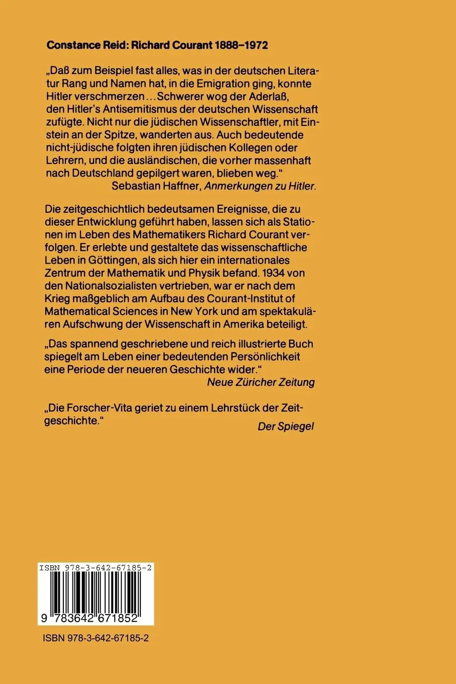 Rückseite: 9783642671852 | Richard Courant 1888-1972 | Der Mathematiker als Zeitgenosse | Reid