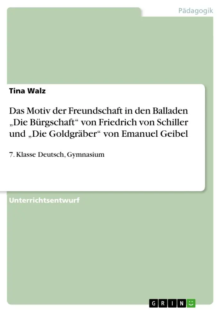 Cover: 9783668101852 | Das Motiv der Freundschaft in den Balladen ¿Die Bürgschaft¿ von...