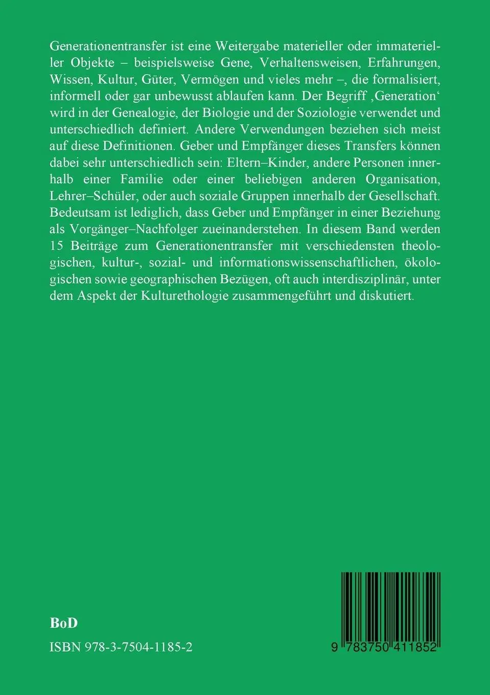 Rückseite: 9783750411852 | Generationentransfer | Oliver Bender (u. a.) | Taschenbuch | 232 S.
