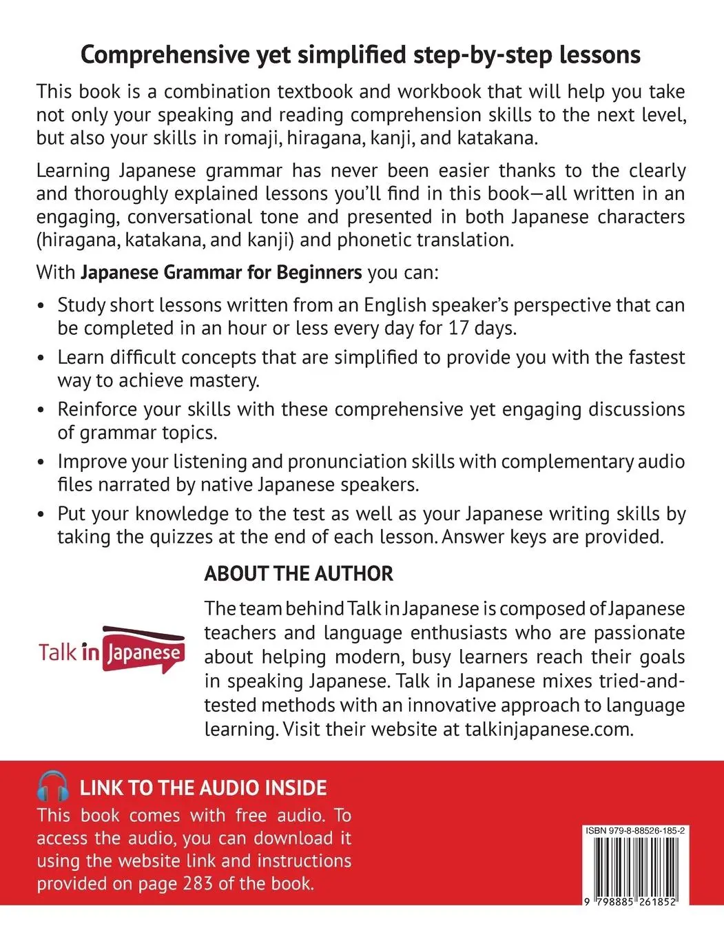 Rückseite: 9798885261852 | Japanese Grammar for Beginners Textbook &amp; Workbook Included | Japanese