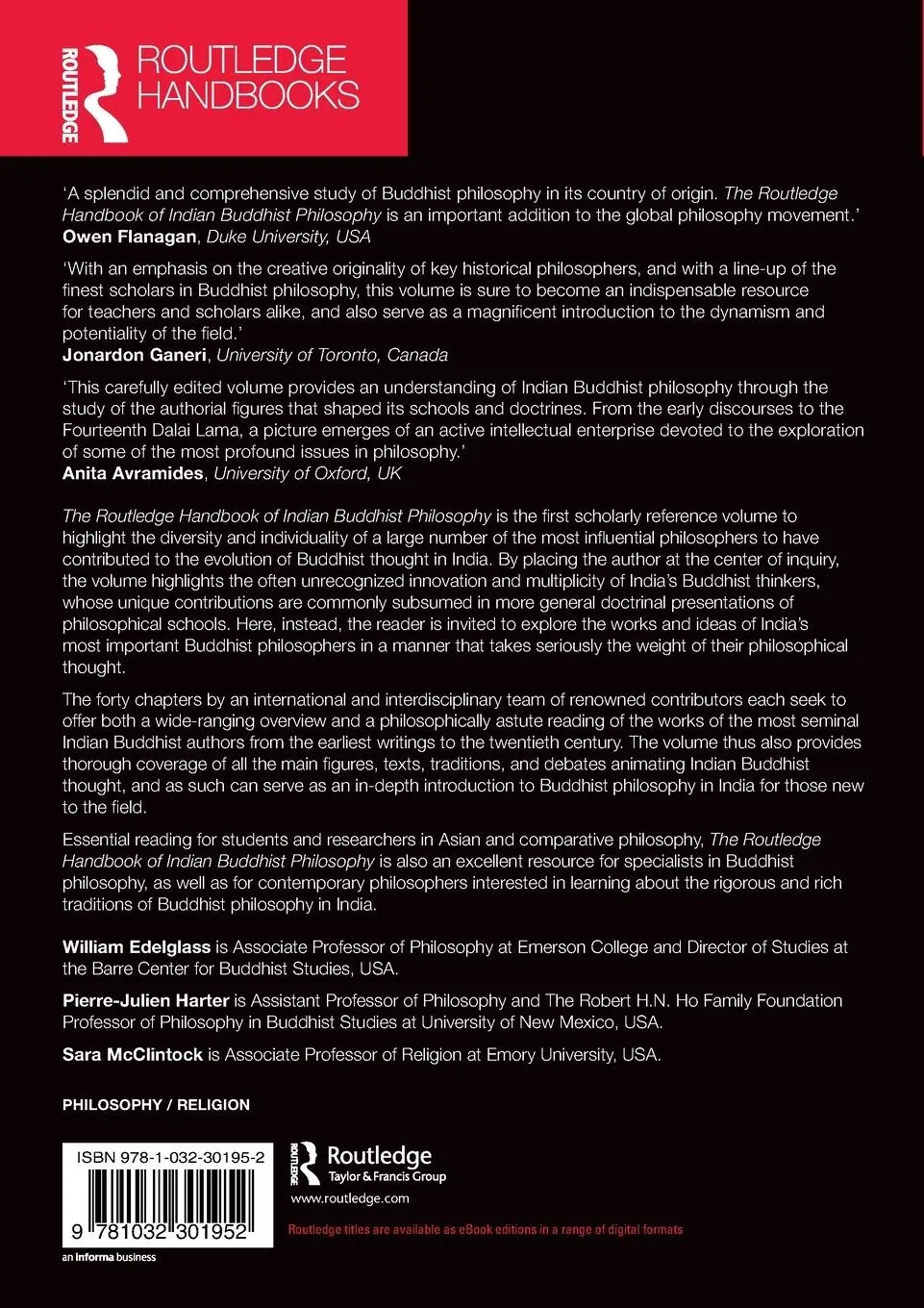 Rückseite: 9781032301952 | The Routledge Handbook of Indian Buddhist Philosophy | Taschenbuch