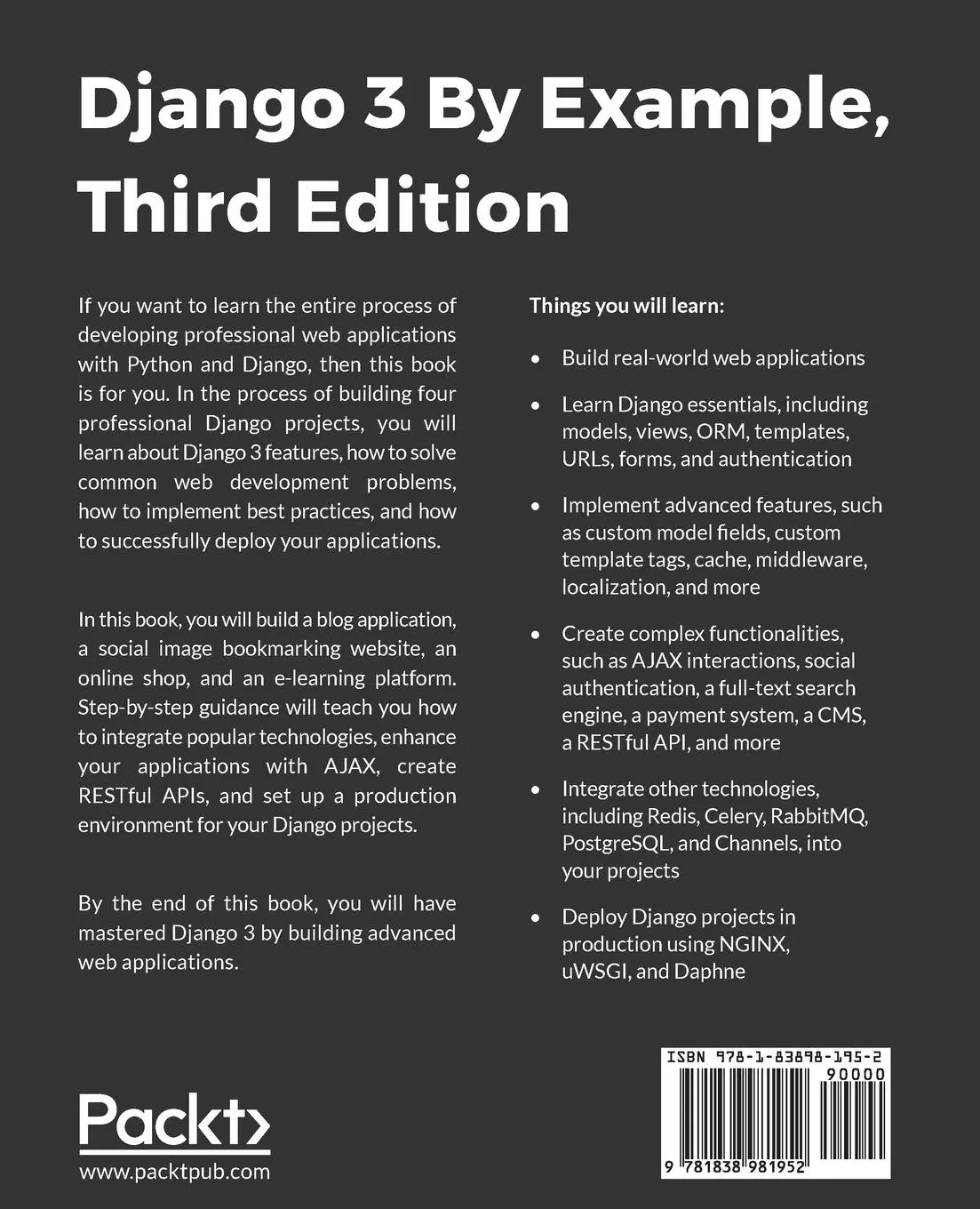 Rückseite: 9781838981952 | Django 3 By Example - Third Edition | Antonio Melé | Taschenbuch