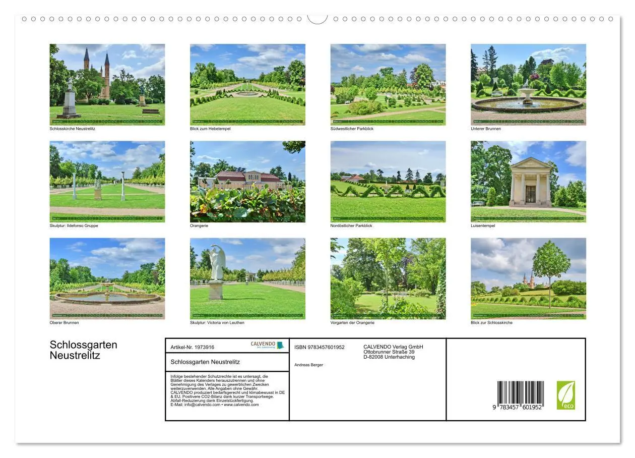 Bild: 9783457601952 | Schlossgarten Neustrelitz (Wandkalender 2026 DIN A2 quer), CALVENDO...