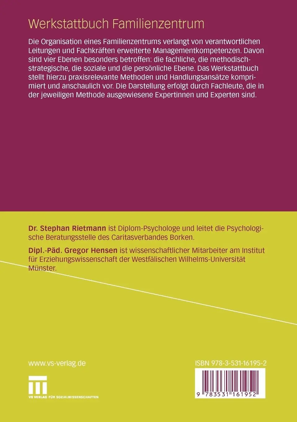 Rückseite: 9783531161952 | Werkstattbuch Familienzentrum | Methoden für die erfolgreiche Praxis