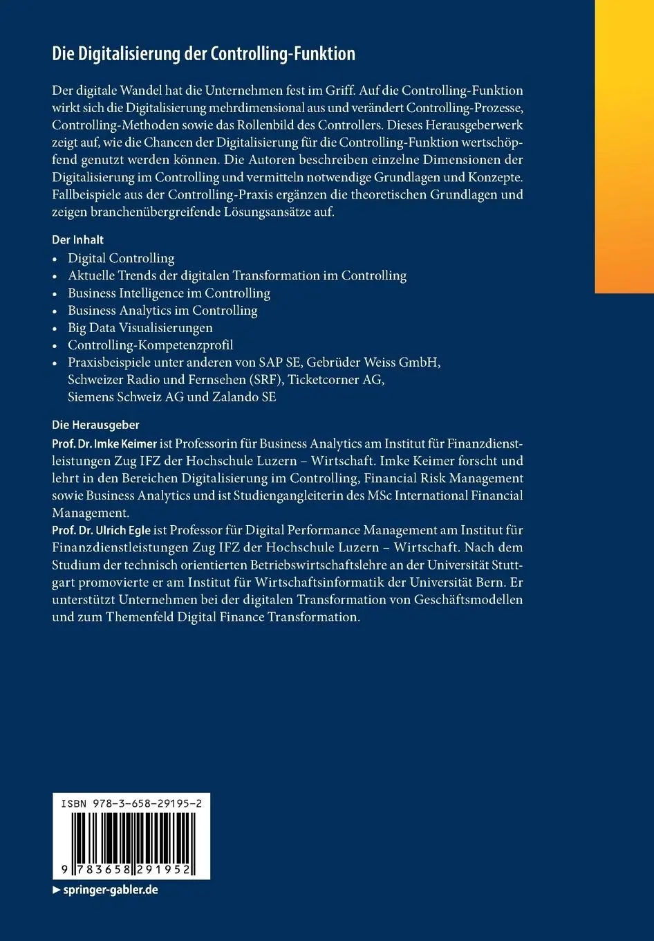 Rückseite: 9783658291952 | Die Digitalisierung der Controlling-Funktion | Ulrich Egle (u. a.)