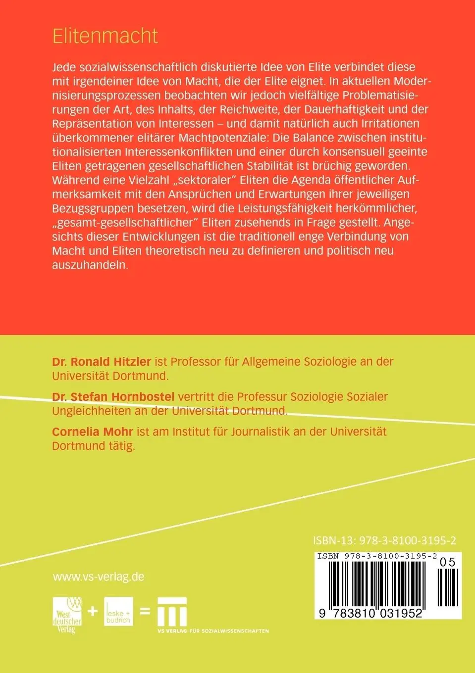 Rückseite: 9783810031952 | Elitenmacht | Ronald Hitzler (u. a.) | Taschenbuch | 351 S. | Deutsch