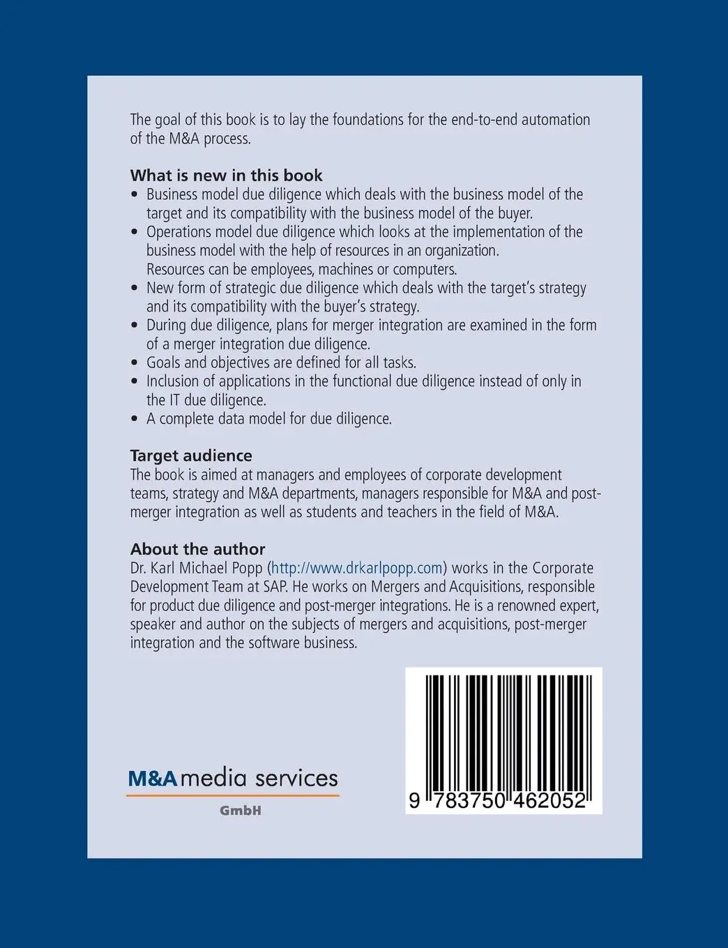 Rückseite: 9783750462052 | Automation of Mergers and Acquisitions | Karl Michael Popp | Buch