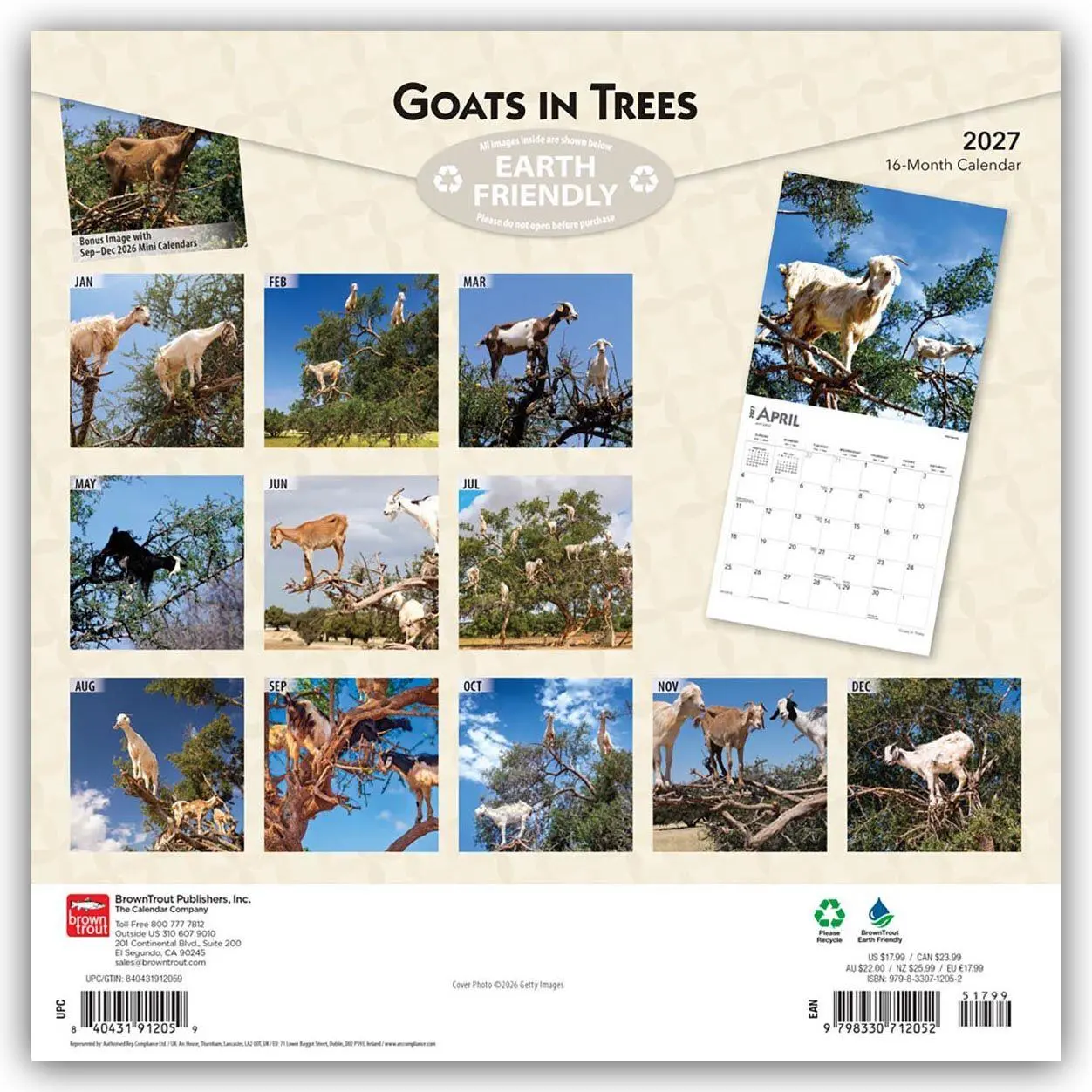 Rückseite: 9798330712052 | Goats in Trees - Ziegen in Bäumen 2027 - 16-Monatskalender | Kalender