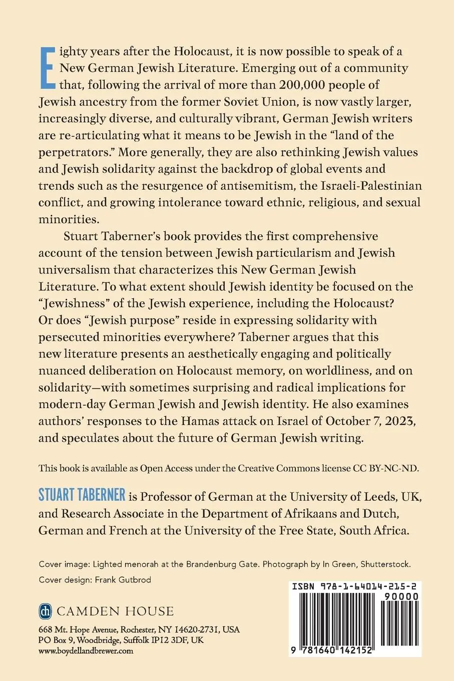 Rückseite: 9781640142152 | The New German Jewish Literature | Stuart Taberner | Taschenbuch