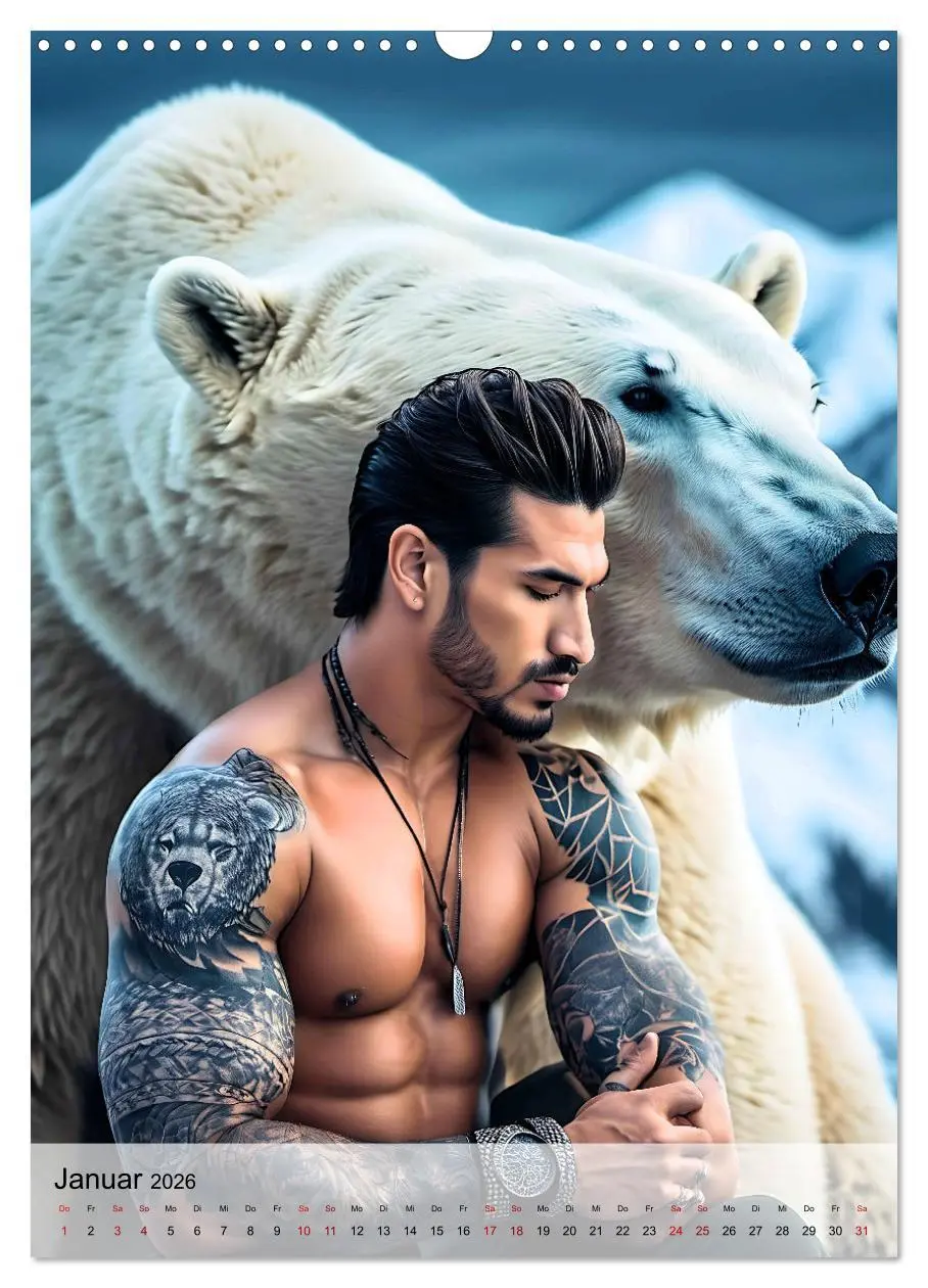 Bild: 9783516292152 | Verwegene Kerle - Muskeln, Tattoos und wilde Tiere (Wandkalender...
