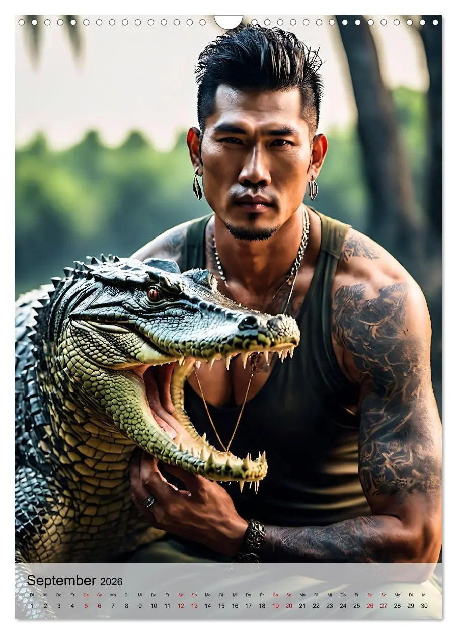 Bild: 9783516292152 | Verwegene Kerle - Muskeln, Tattoos und wilde Tiere (Wandkalender...