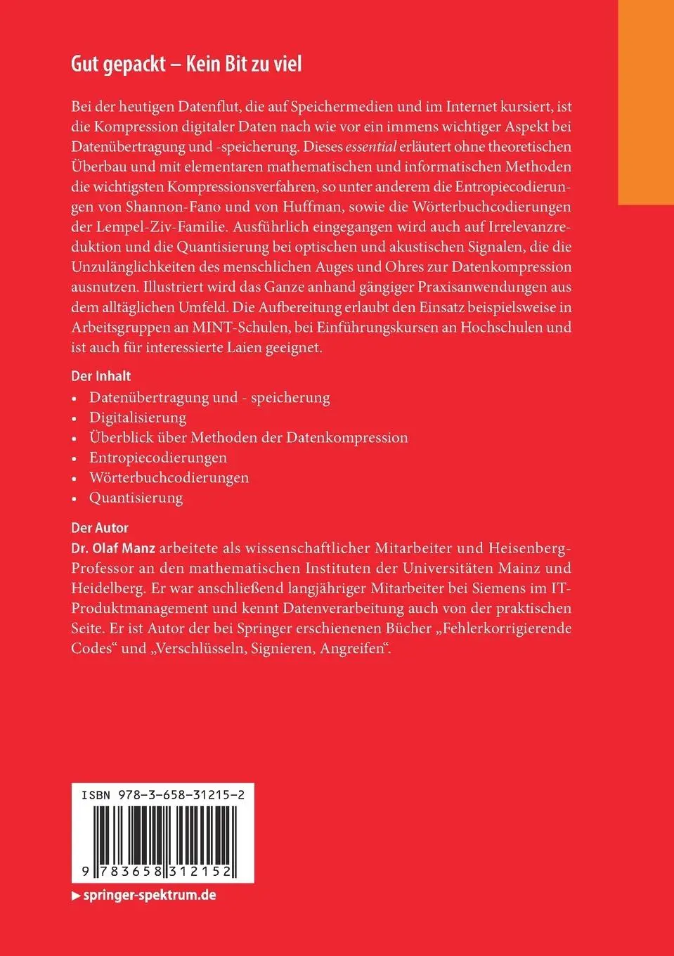 Rückseite: 9783658312152 | Gut gepackt - Kein Bit zu viel | Olaf Manz | Taschenbuch | xi | 2020