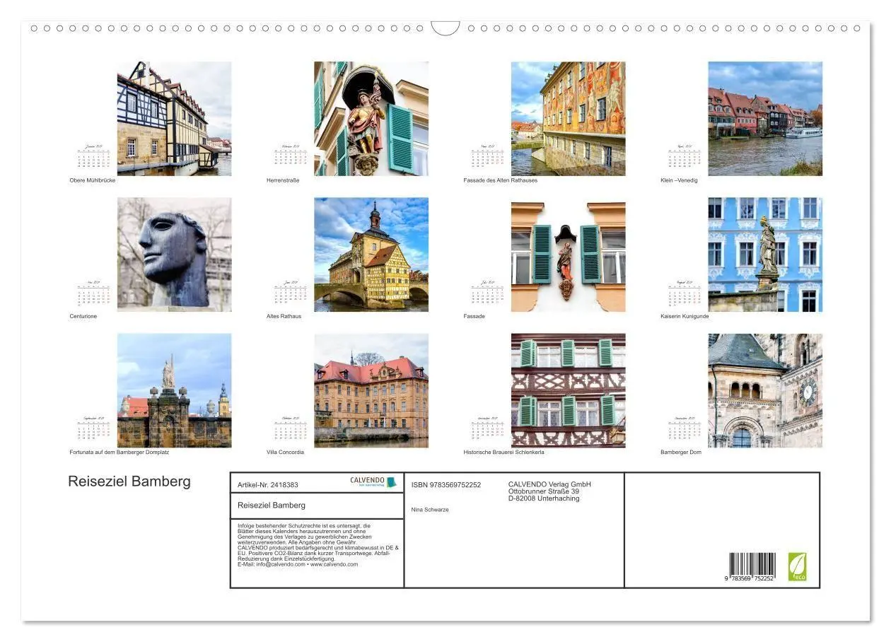 Bild: 9783569752252 | Reiseziel Bamberg (Wandkalender 2027 DIN A2 quer), CALVENDO...