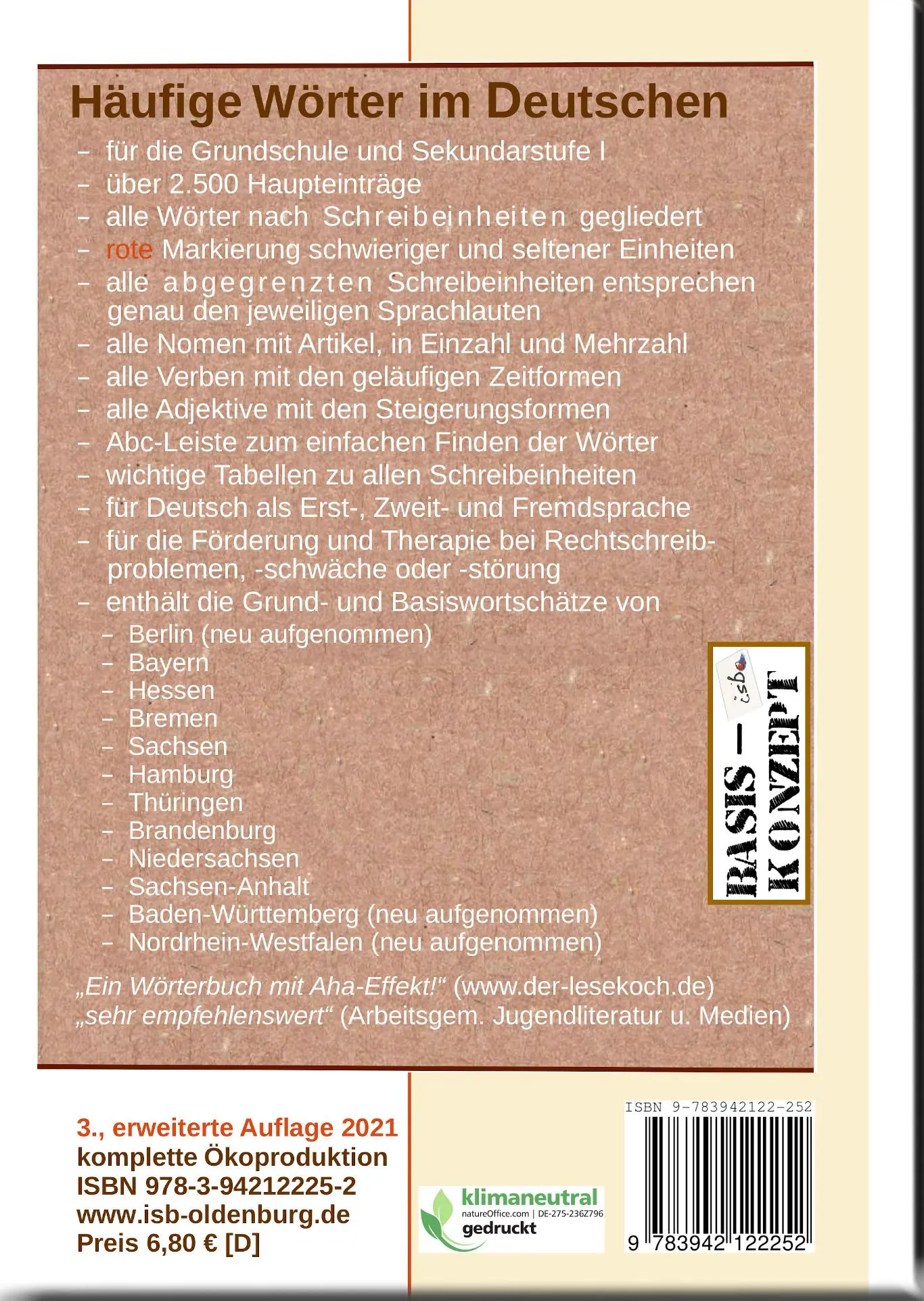 Rückseite: 9783942122252 | Häufige Wörter | Basiskonzept Rechtschreiben | Günther Thomé (u. a.)