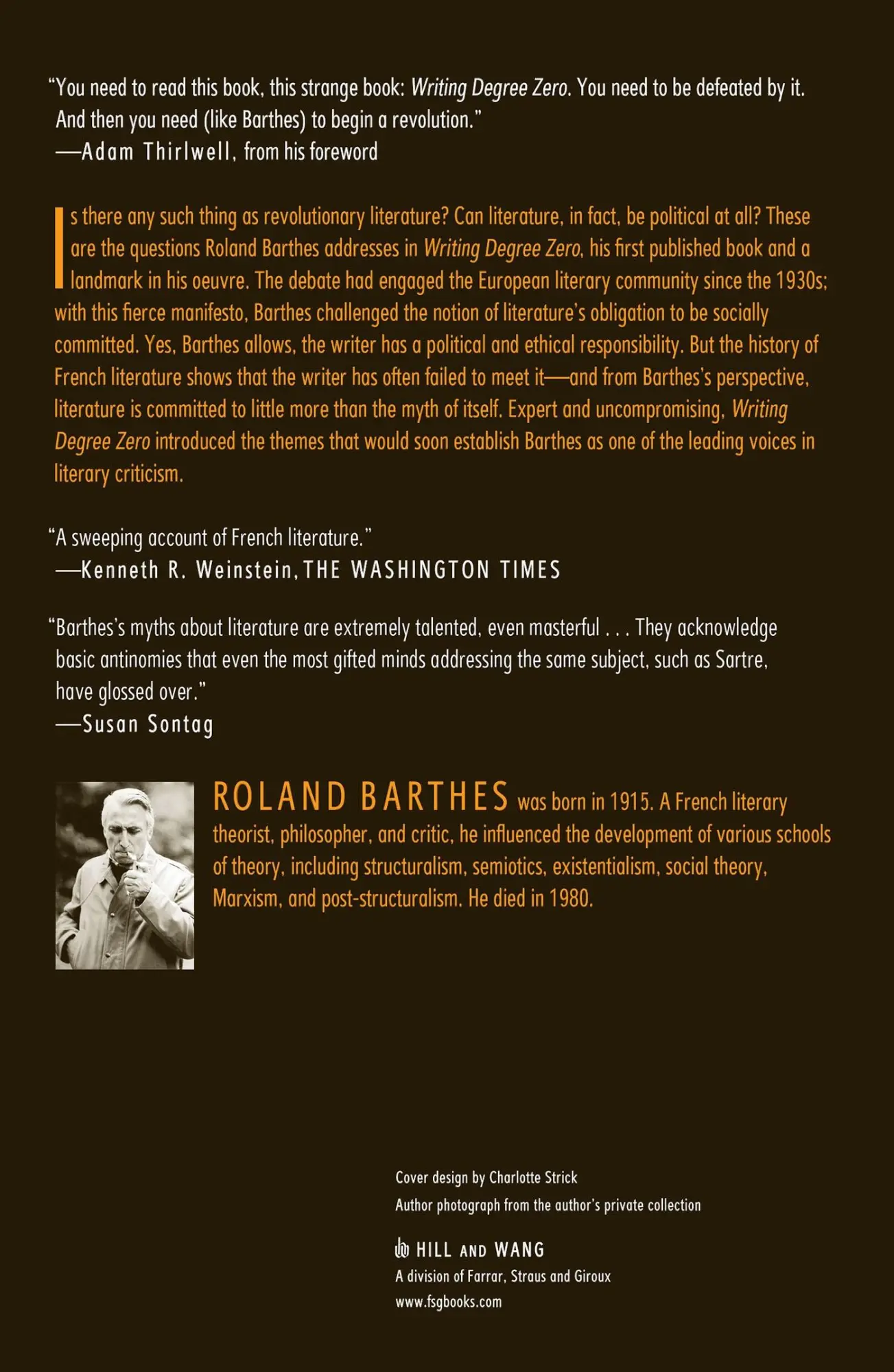 Rückseite: 9780374532352 | Writing Degree Zero | Roland Barthes | Taschenbuch | Englisch | 2012