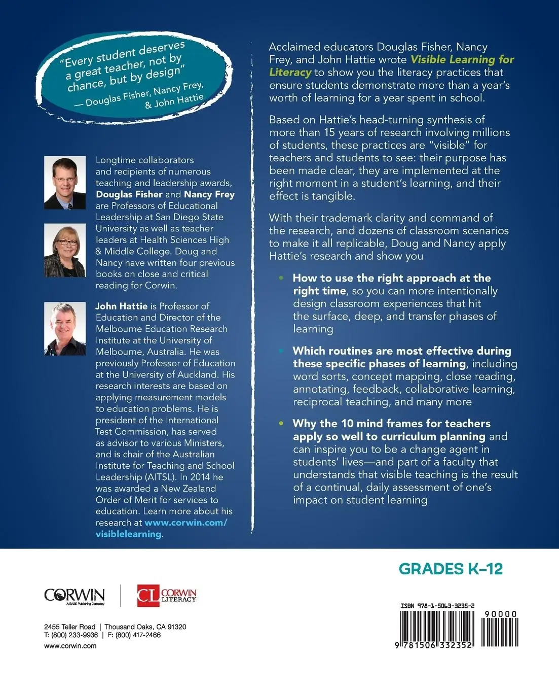 Rückseite: 9781506332352 | Visible Learning for Literacy, Grades K-12 | Douglas Fisher (u. a.)